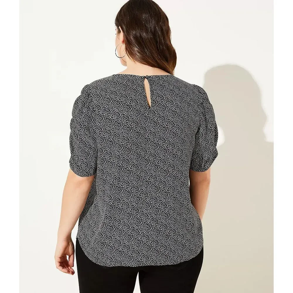 Loft Womens Size‎ Small Black White Heart Print Puff Sleeve Blouse Top